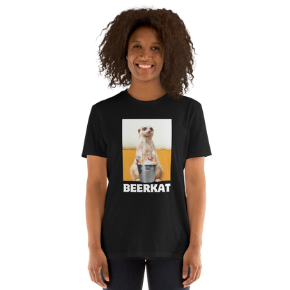 Woman wearing a Black Meerkat T-Shirt - Boozy Fox