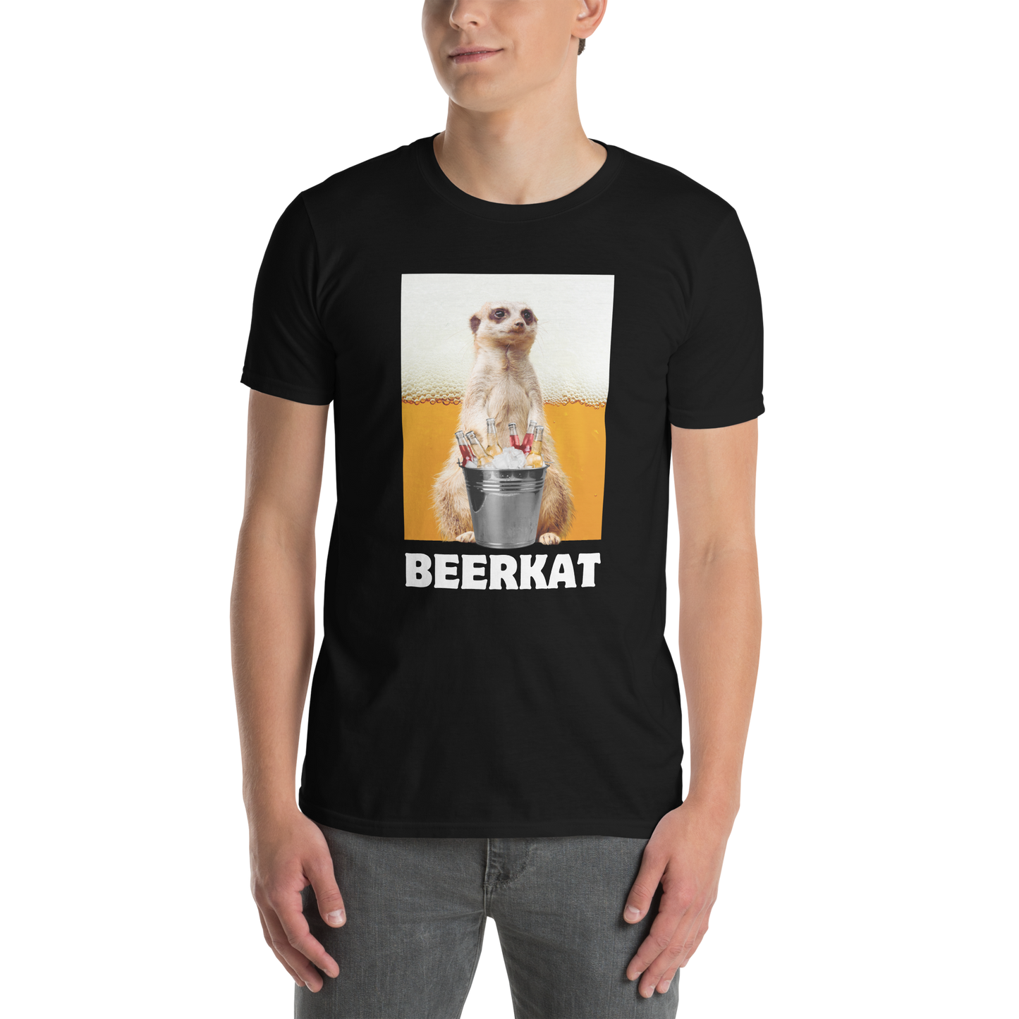 Man wearing a Black Meerkat T-Shirt - Boozy Fox