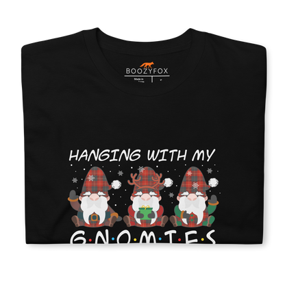 Front details of a black Hanging With My Gnomies T-Shirt - Boozy Fox