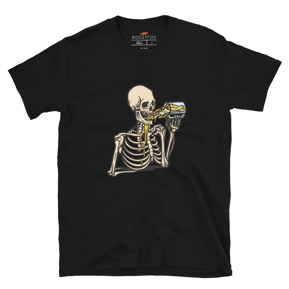 Skeleton Drinking Beer T-Shirt Online - Black - Boozy Fox