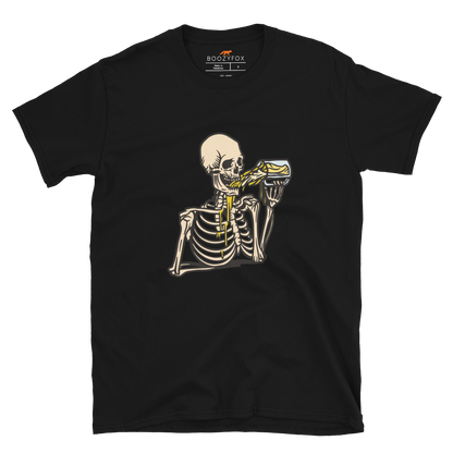 Skeleton Drinking Beer T-Shirt Online - Black - Boozy Fox