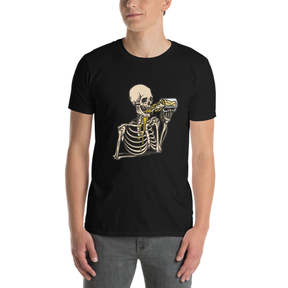 Man wearing a black Skeleton Drinking Beer T-Shirt - Boozy Fox