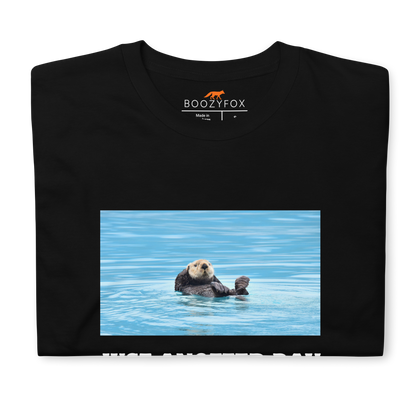 Front details of a black Just Anotter Day Otter T-Shirt - Boozy Fox