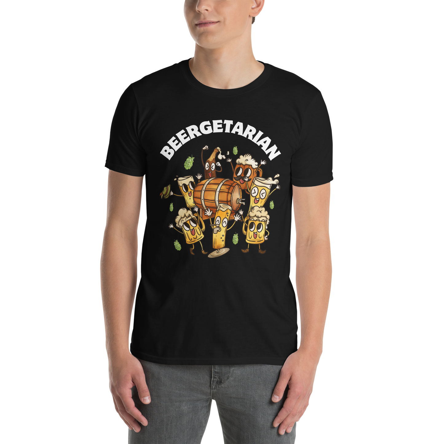 Man wearing a black Beergetarian Beer T-Shirt - Boozy Fox