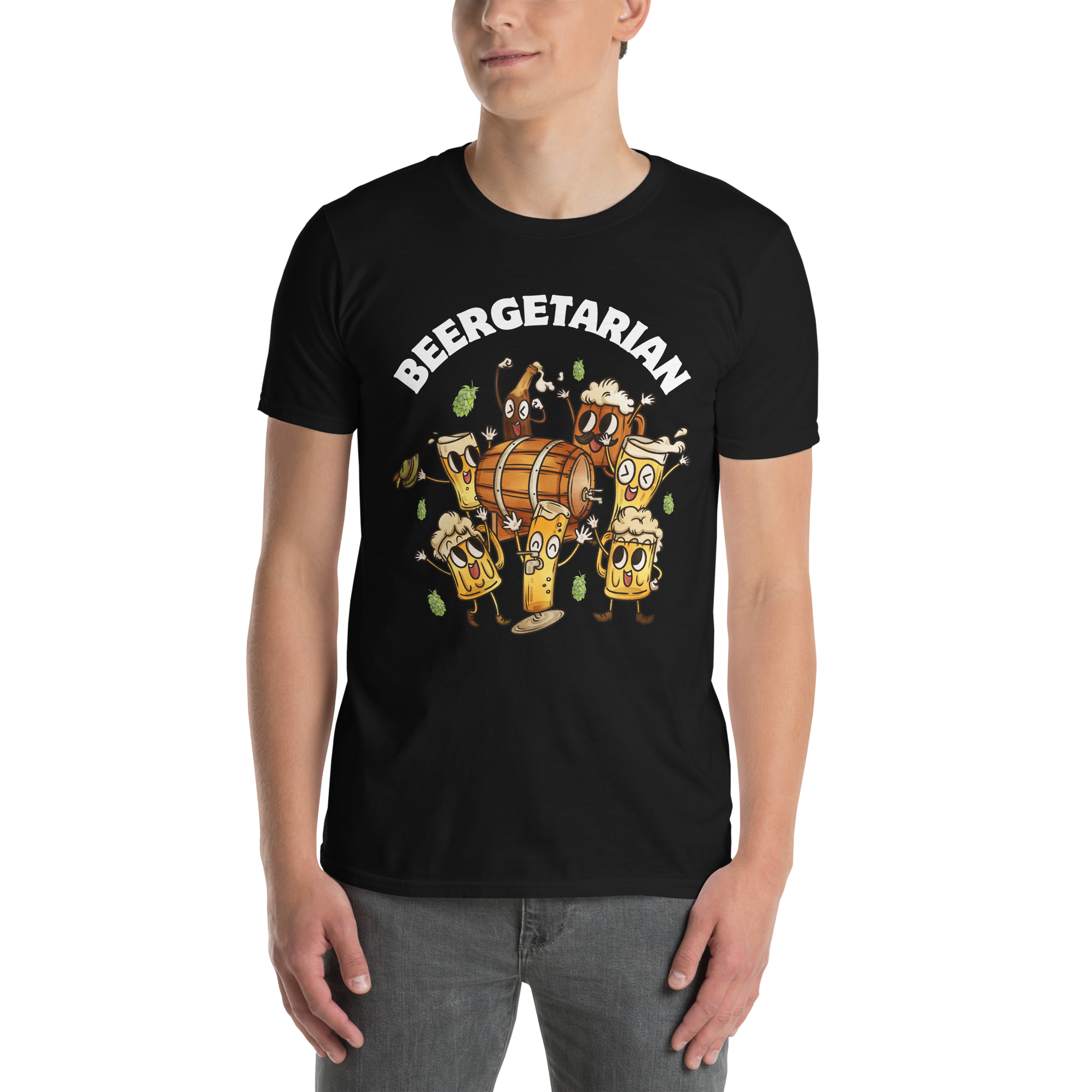 Man wearing a black Beergetarian Beer T-Shirt - Boozy Fox