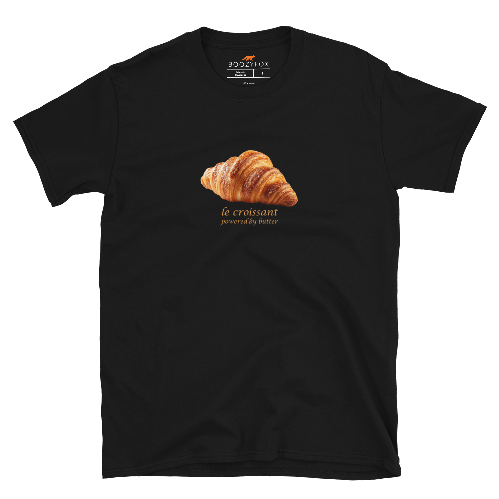 Funny Le Croissant graphic t-shirt in black by Boozy Fox