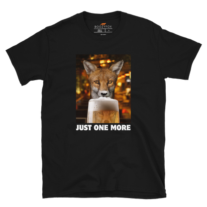 Funny Just One More Fox graphic t-shirt in black by Boozy Fox