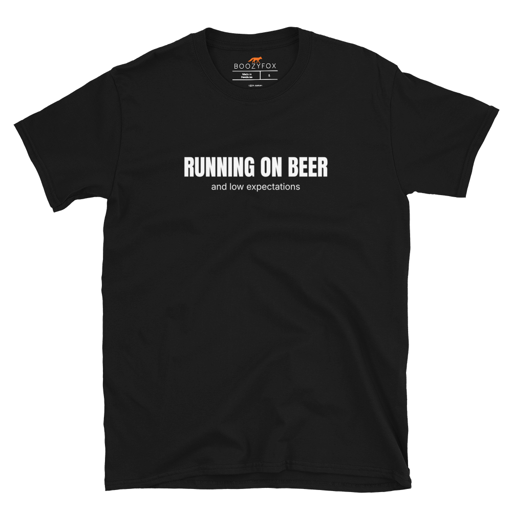 Funny Running on Beer graphic t-shirt in black by Boozy Fox