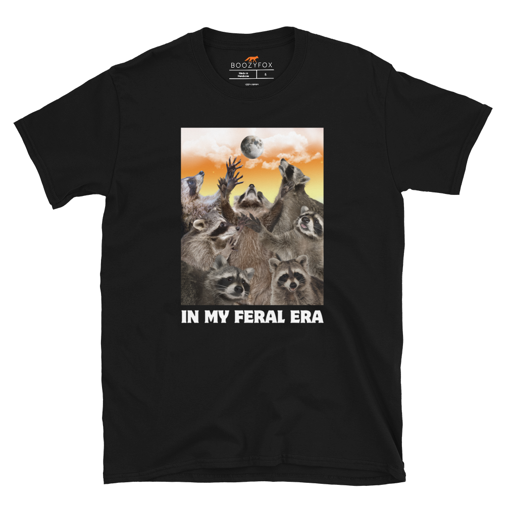 Funny In My Feral Era Raccoon graphic t-shirt in black by Boozy Fox
