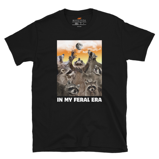 Funny In My Feral Era Raccoon graphic t-shirt in black by Boozy Fox