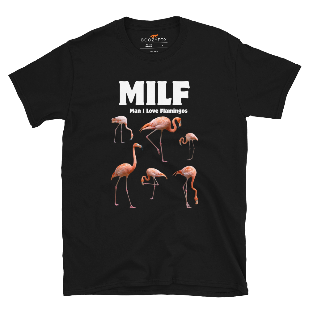 Funny Man I Love Flamingos graphic t-shirt in black by Boozy Fox