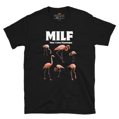 Funny Man I Love Flamingos graphic t-shirt in black by Boozy Fox
