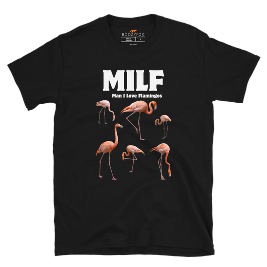 Funny Man I Love Flamingos graphic t-shirt in black by Boozy Fox