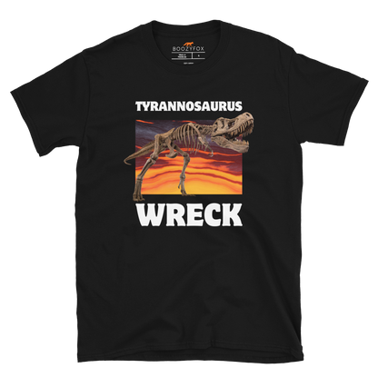 Funny Tyrannosaurus Wreck T-Rex Dinosaur graphic t-shirt in black by Boozy Fox