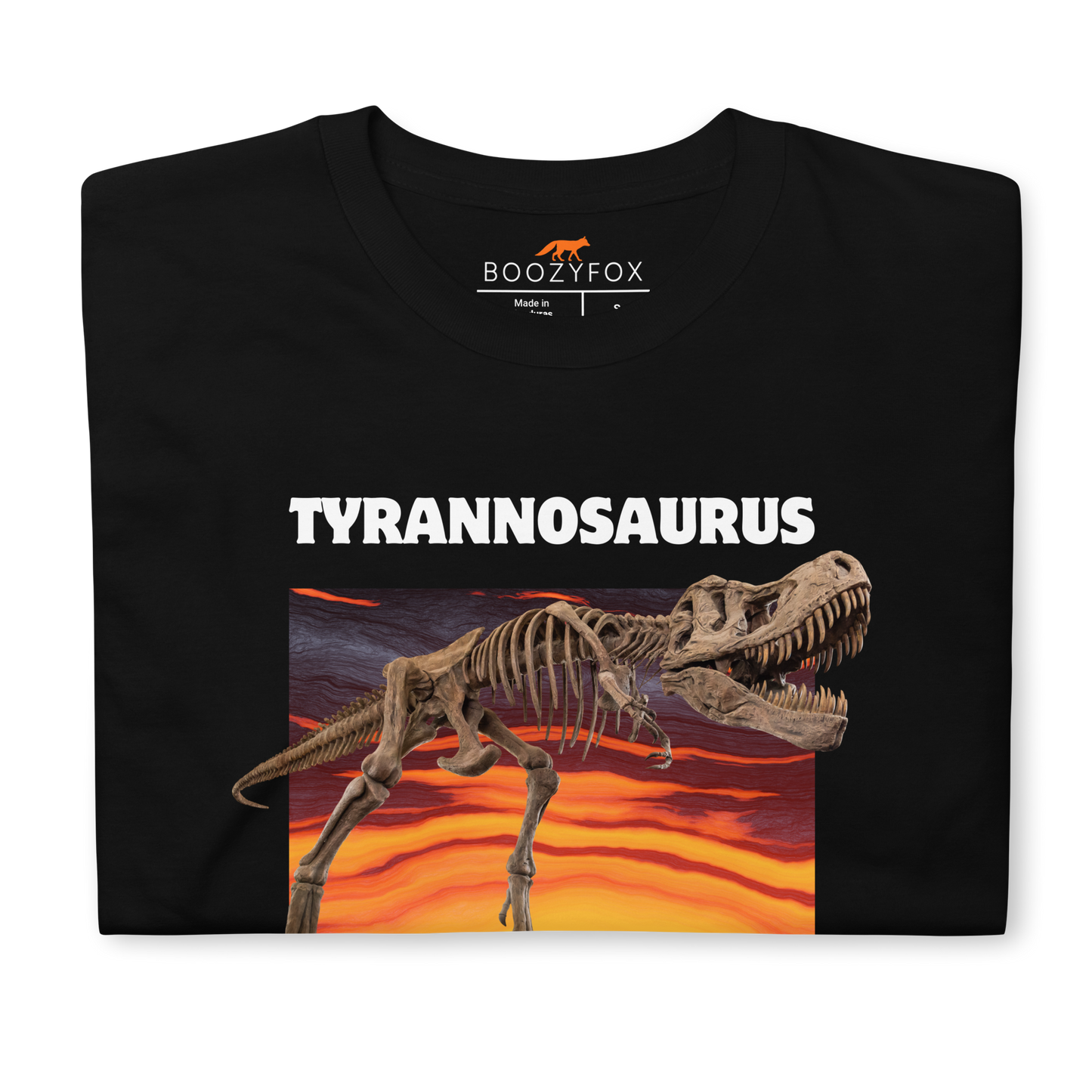 Front details of a Funny Tyrannosaurus Wreck T-Rex Dinosaur graphic t-shirt in black by Boozy Fox