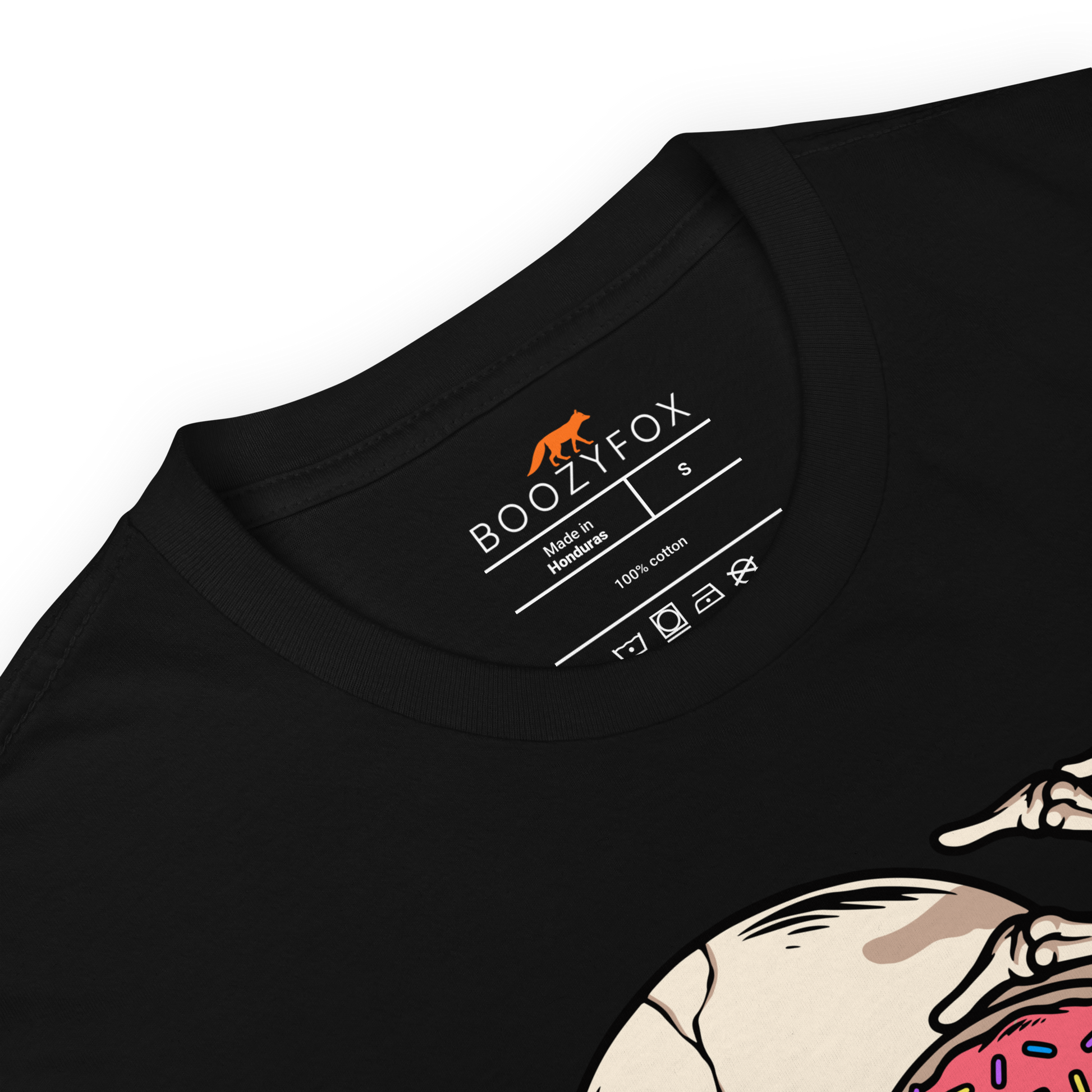 Product details of a Black Donut Worry Be Happy T-Shirt - Boozy Fox