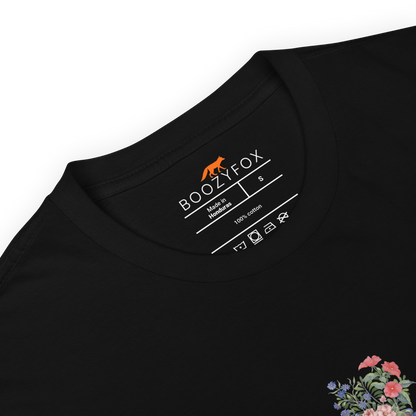 Product details of a Black Vase T-Shirt featuring a chic vase graphic on the chest - Artsy Graphic Vase T-Shirts - Boozy Fox