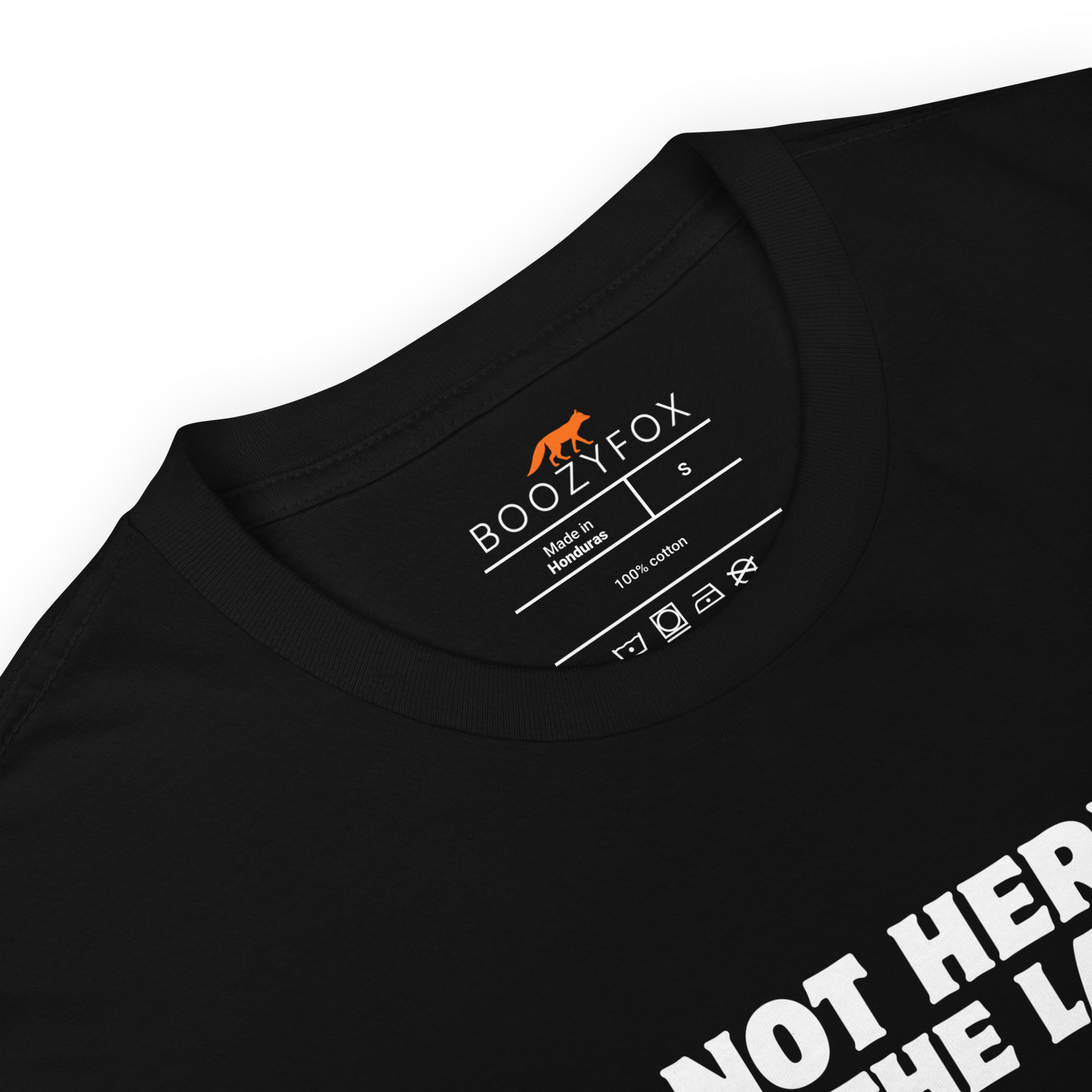 Product details of a black Not Here to Climb the Ladder Work T-Shirt - Boozy Fox