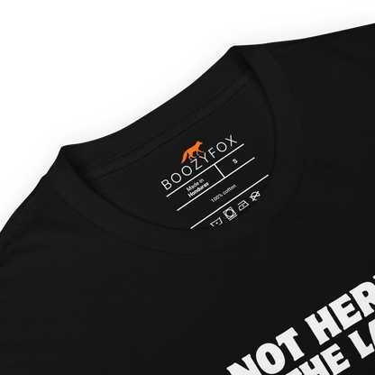 Product details of a black Not Here to Climb the Ladder Work T-Shirt - Boozy Fox