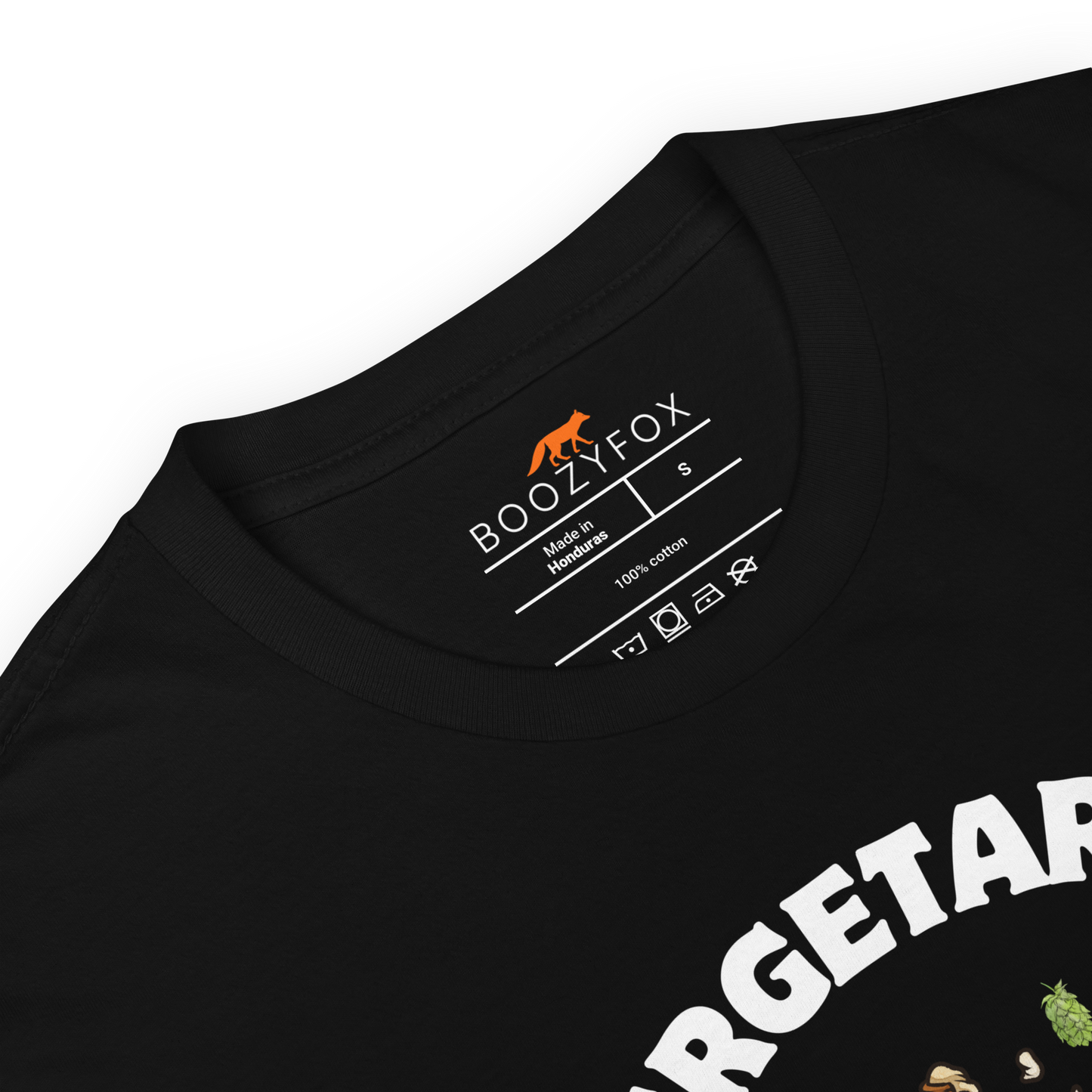 Product details of a black Beergetarian Beer T-Shirt - Boozy Fox