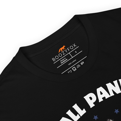 Product details of a Funny All Panic No Disco Raccoon graphic t-shirt in black by Boozy Fox