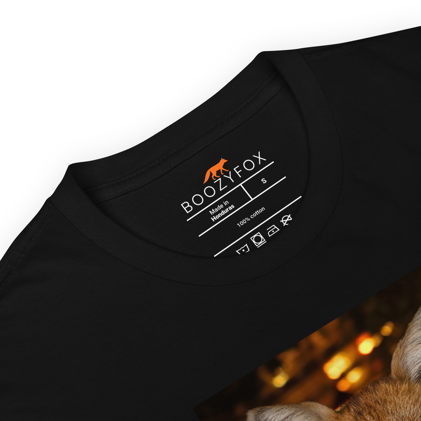 Product details of a Funny Just One More Fox graphic t-shirt in black by Boozy Fox