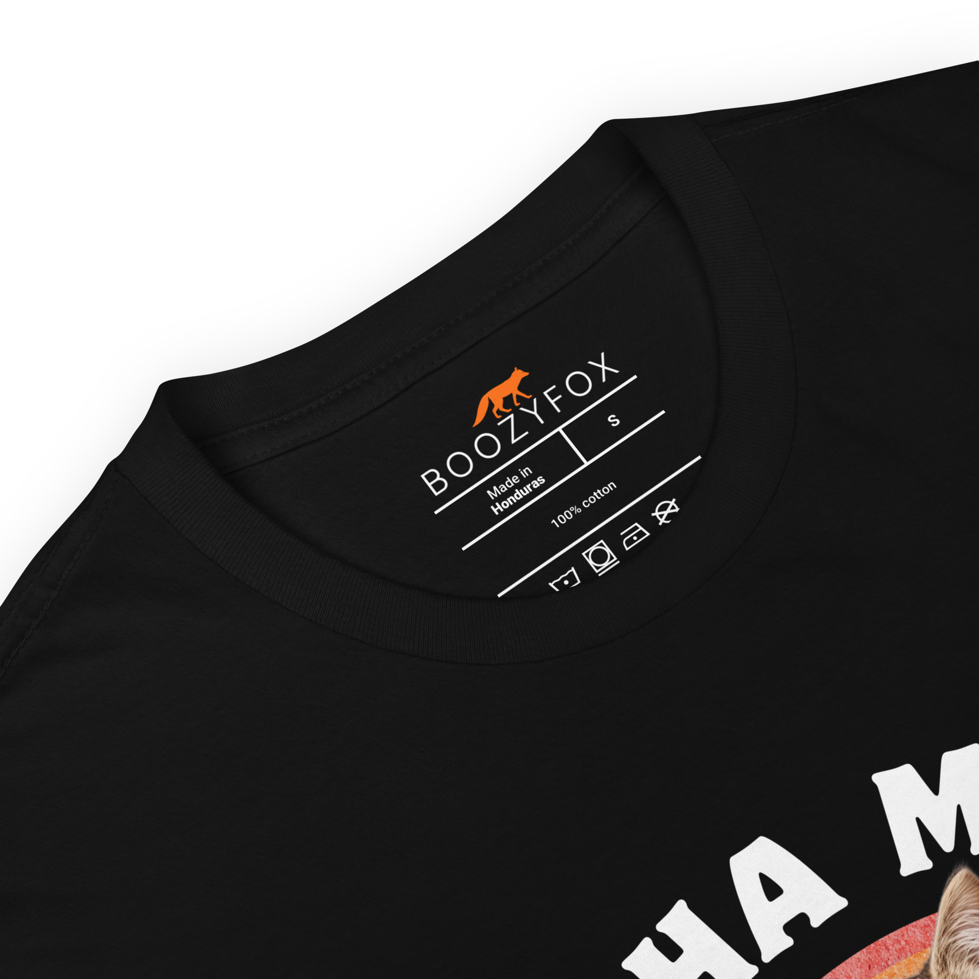 Product details of a Funny Alpha Male Cat rainbow roses graphic t-shirt in black by Boozy Fox