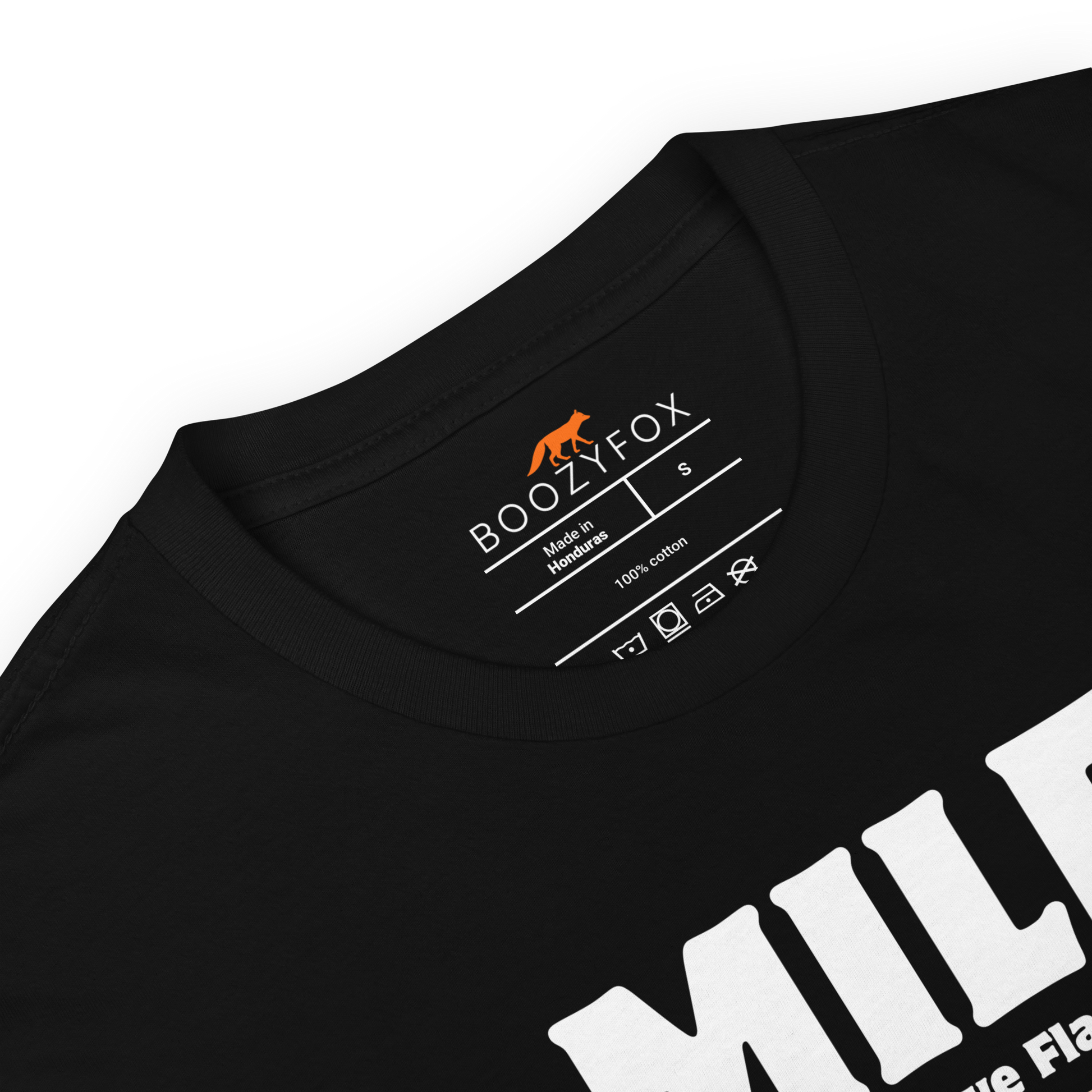 Product details of a Funny Man I Love Flamingos graphic t-shirt in black by Boozy Fox