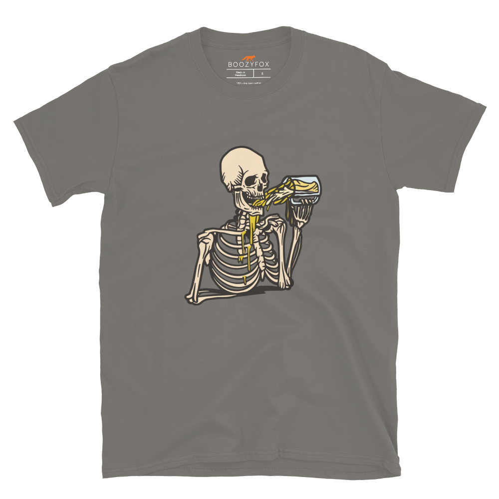 Skeleton Drinking Beer T-Shirt Online - Charcoal - Boozy Fox