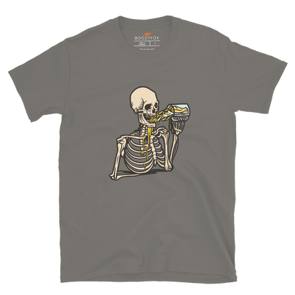 Skeleton Drinking Beer T-Shirt Online - Charcoal - Boozy Fox