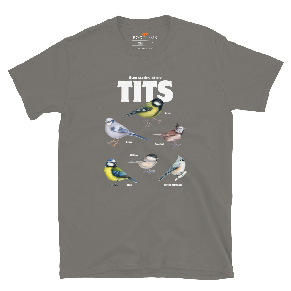 Stop Staring At My Tits T-Shirt Online - Charcoal - Boozy Fox