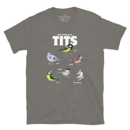 Stop Staring At My Tits T-Shirt Online - Charcoal - Boozy Fox