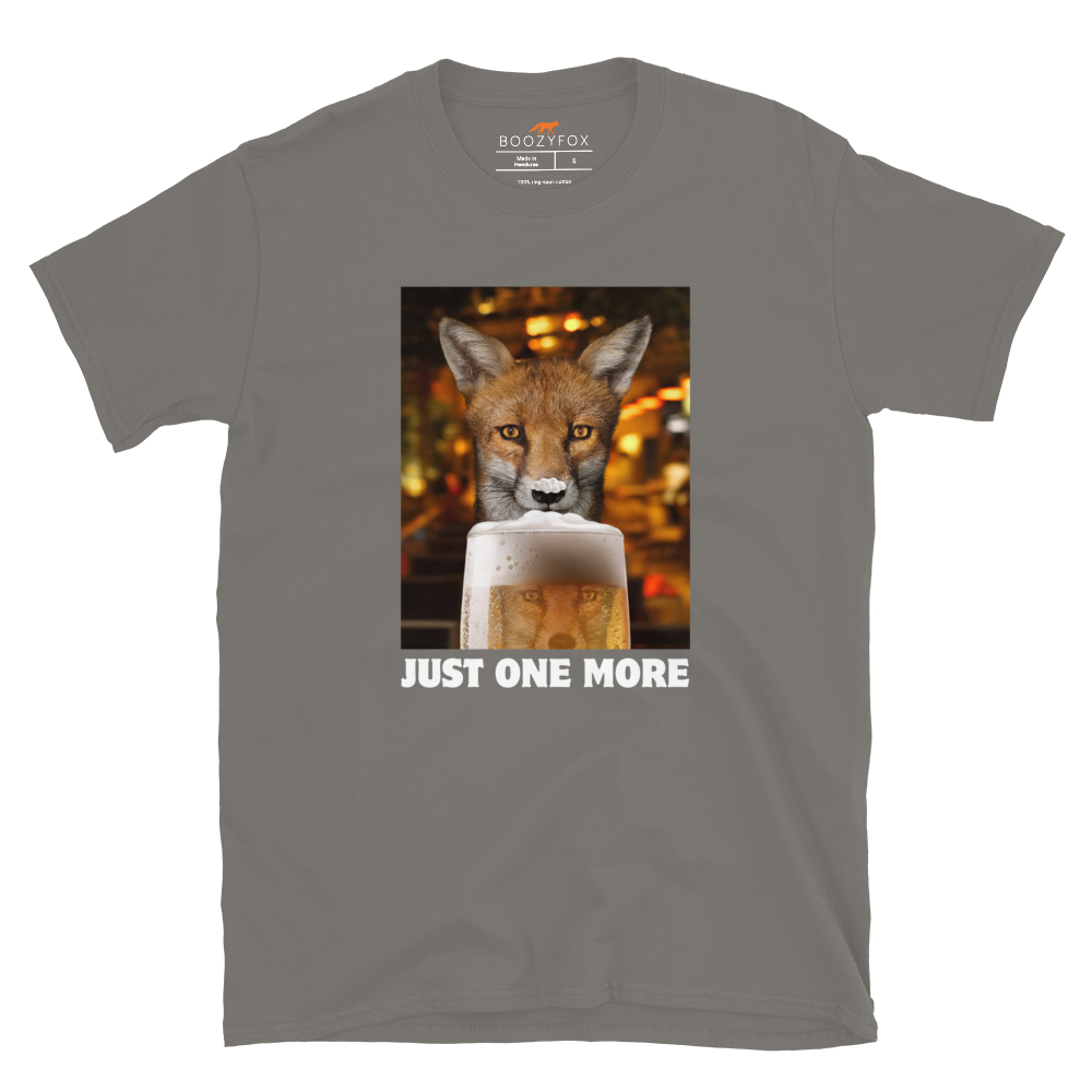 Funny Just One More Fox graphic t-shirt in charcoal by Boozy Fox
