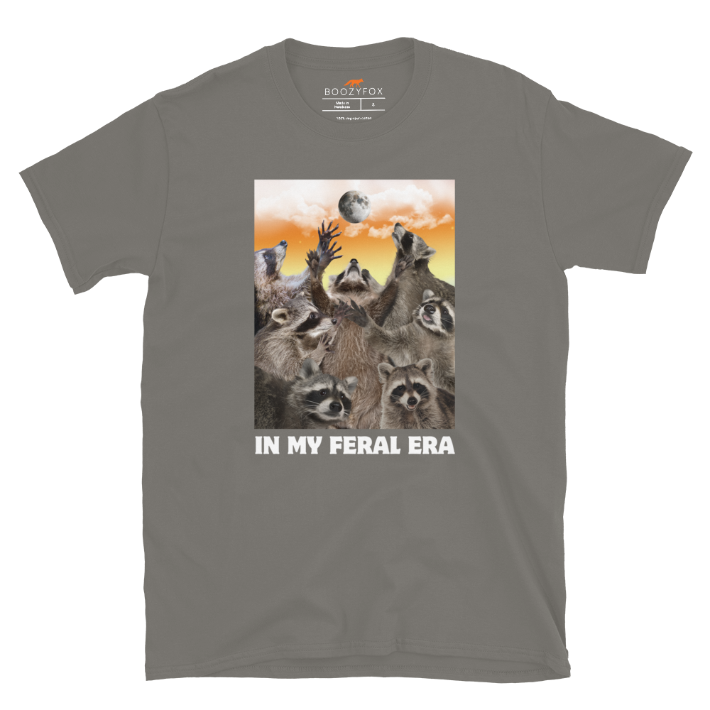 Funny In My Feral Era Raccoon graphic t-shirt in charcoal by Boozy Fox