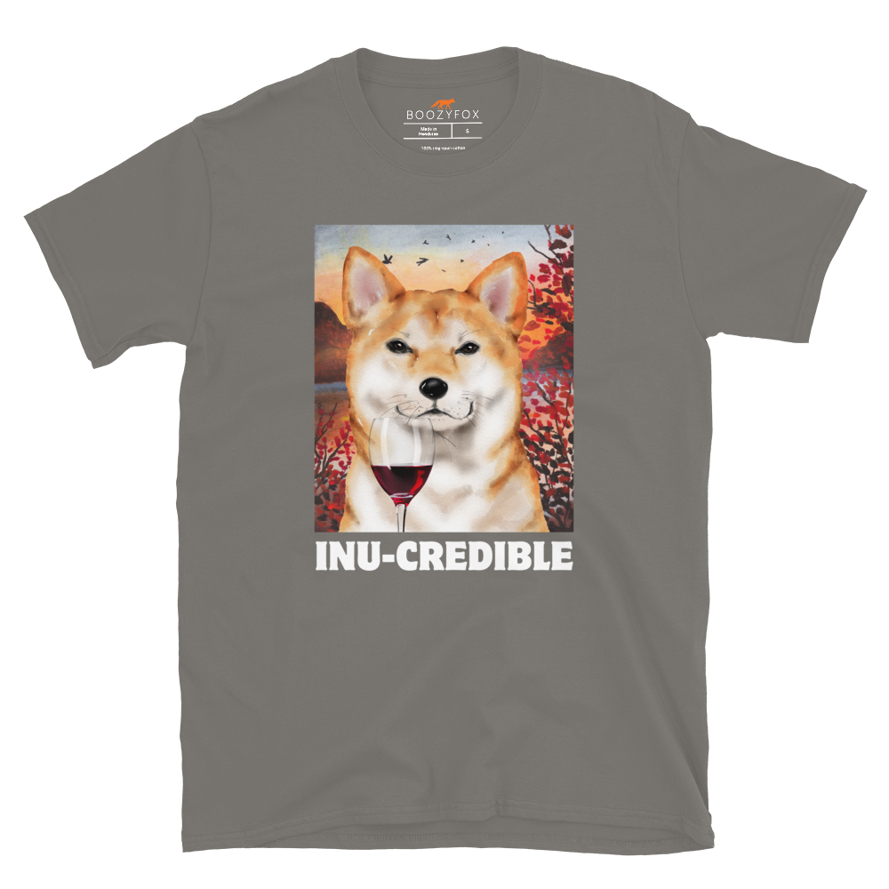 Funny Shiba Inu graphic t-shirt in charcoal grey by Boozy Fox