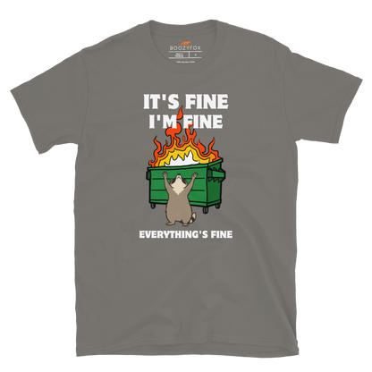 Funny Dumpster Fire Raccoon graphic t-shirt in charcoal grey by Boozy Fox