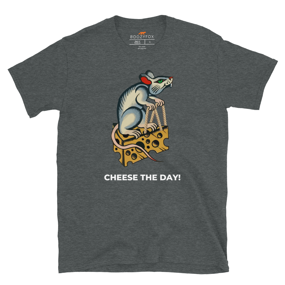Dark Heather Rat T-Shirt featuring a hilarious Cheese The Day graphic on the chest - Funny Graphic Rat T-Shirts - Boozy Fox