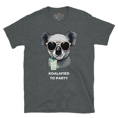 Dark Heather Koala T-Shirt featuring an adorable Koalafied To Party graphic on the chest - Funny Graphic Koala T-Shirts - Boozy Fox