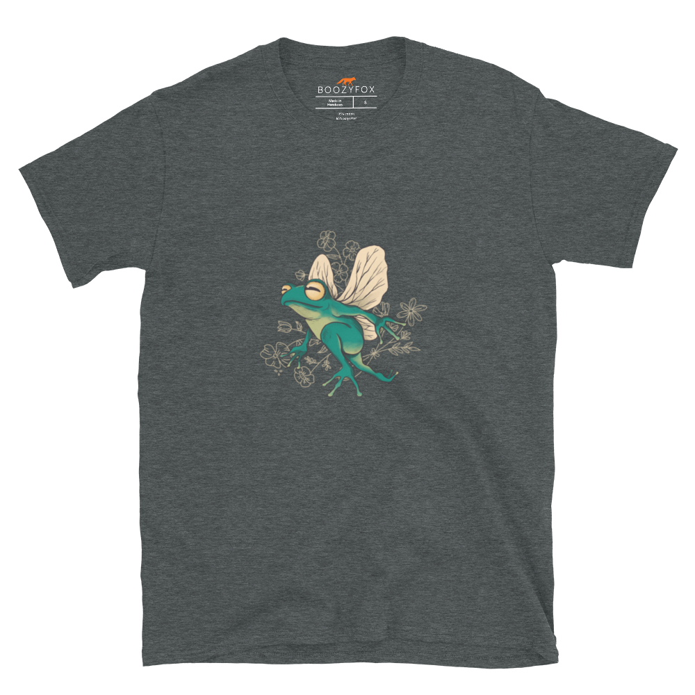 Dark Heather Fairy Frog T-Shirt featuring an adorable Fairy Frog graphic on the chest - Funny Graphic Frog T-Shirts - Boozy Fox