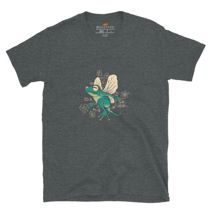 Dark Heather Fairy Frog T-Shirt featuring an adorable Fairy Frog graphic on the chest - Funny Graphic Frog T-Shirts - Boozy Fox