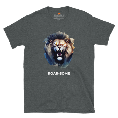 Dark Heather Lion T-Shirt featuring a Roar-Some graphic on the chest - Cool Graphic Lion T-Shirts - Boozy Fox