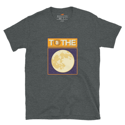 Dark Heather Bitcoin T-Shirt featuring a funny To The Moon graphic on the chest - Cool Graphic Bitcoin T-Shirts - Boozy Fox