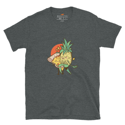 Dark Heather Pineapple Pizza T-Shirt featuring the hilarious Pineapple & Pizza graphic on the chest - Funny Graphic Pineapple Pizza T-Shirts - Boozy Fox