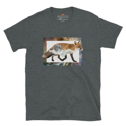 Dark Heather  Fox T-Shirt featuring a captivating Space Fox graphic on the chest - Cool Graphic Fox T-Shirts - Boozy Fox