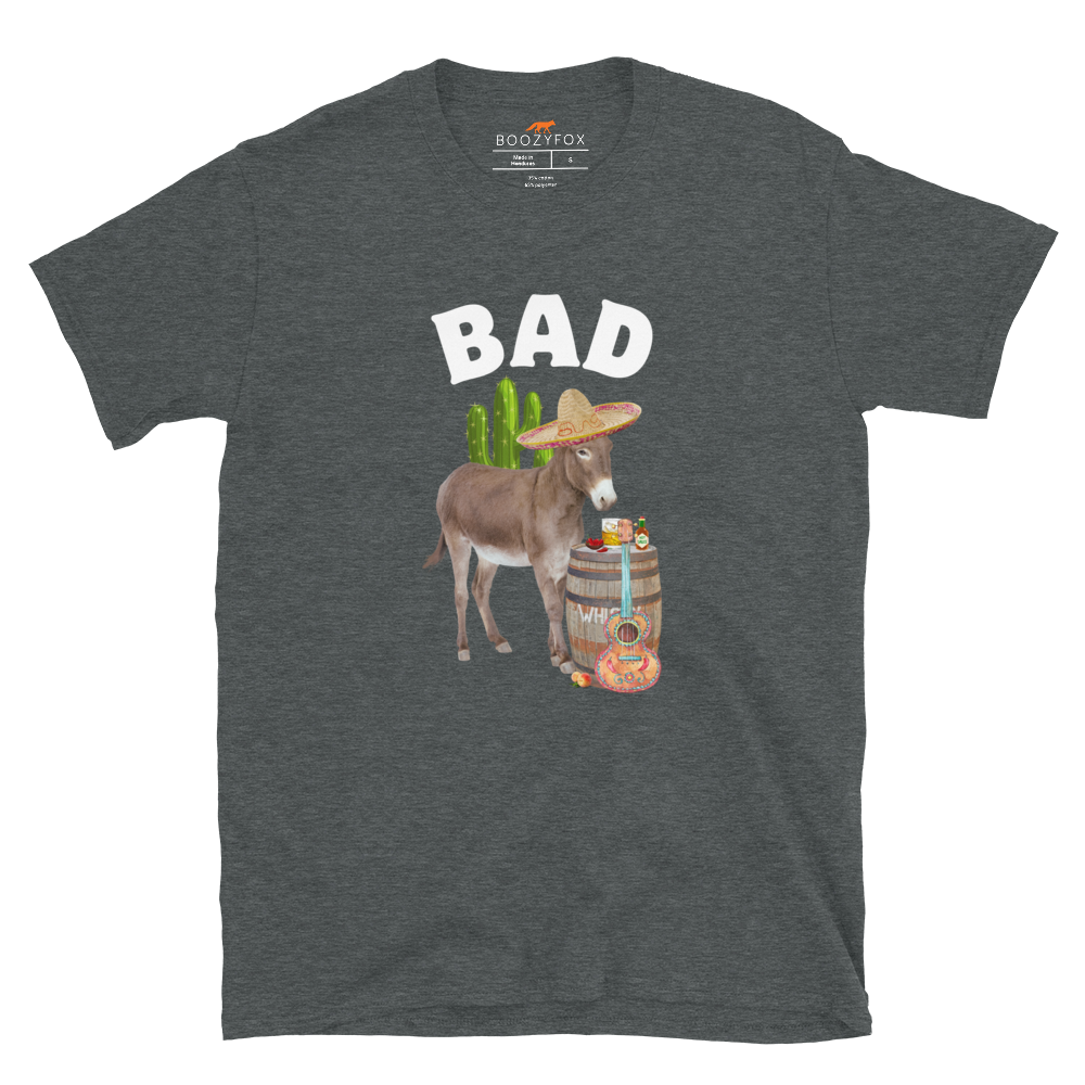Dark Heather Donkey T-Shirt Featuring a Funny Bad Ass Donkey graphic on the chest - Funny Graphic Bad Ass Donkey T-Shirts - Boozy Fox