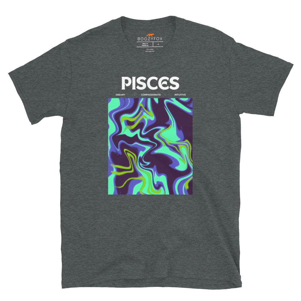 Dark Heather Pisces T-Shirt featuring an Abstract Pisces Star Sign graphic on the chest - Cool Graphic Zodiac T-Shirts - Boozy Fox
