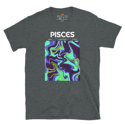 Dark Heather Pisces T-Shirt featuring an Abstract Pisces Star Sign graphic on the chest - Cool Graphic Zodiac T-Shirts - Boozy Fox