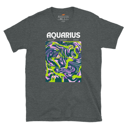 Dark Heather Aquarius T-Shirt featuring an Abstract Aquarius Star Sign graphic on the chest - Cool Graphic Zodiac T-Shirts - Boozy Fox