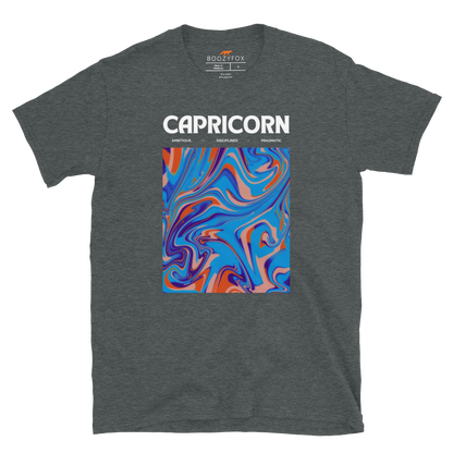 Dark Heather Capricorn T-Shirt featuring an Abstract Capricorn Star Sign graphic on the chest - Cool Graphic Zodiac T-Shirts - Boozy Fox