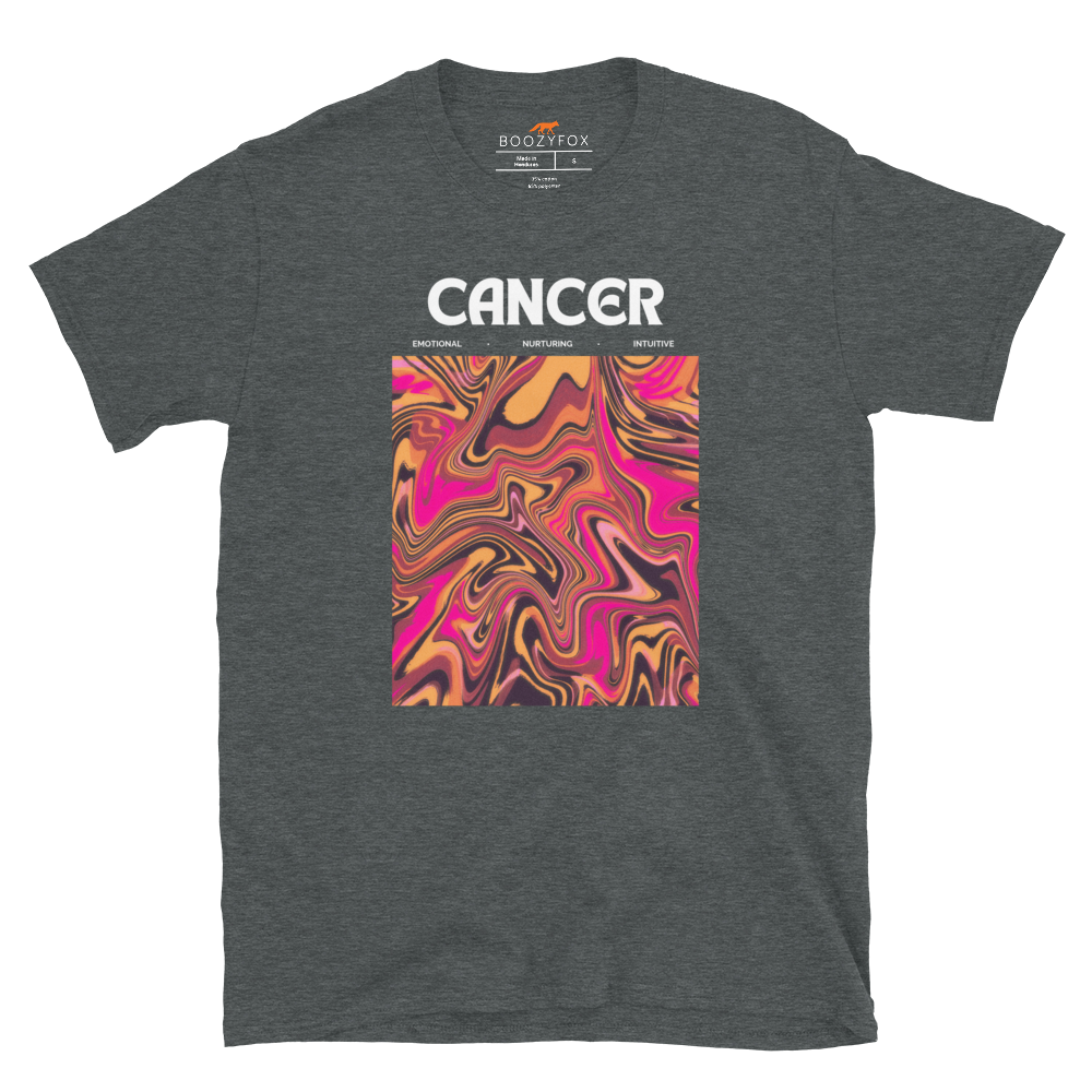 Dark Heather Cancer T-Shirt featuring an Abstract Cancer Star Sign graphic on the chest - Cool Graphic Zodiac T-Shirts - Boozy Fox